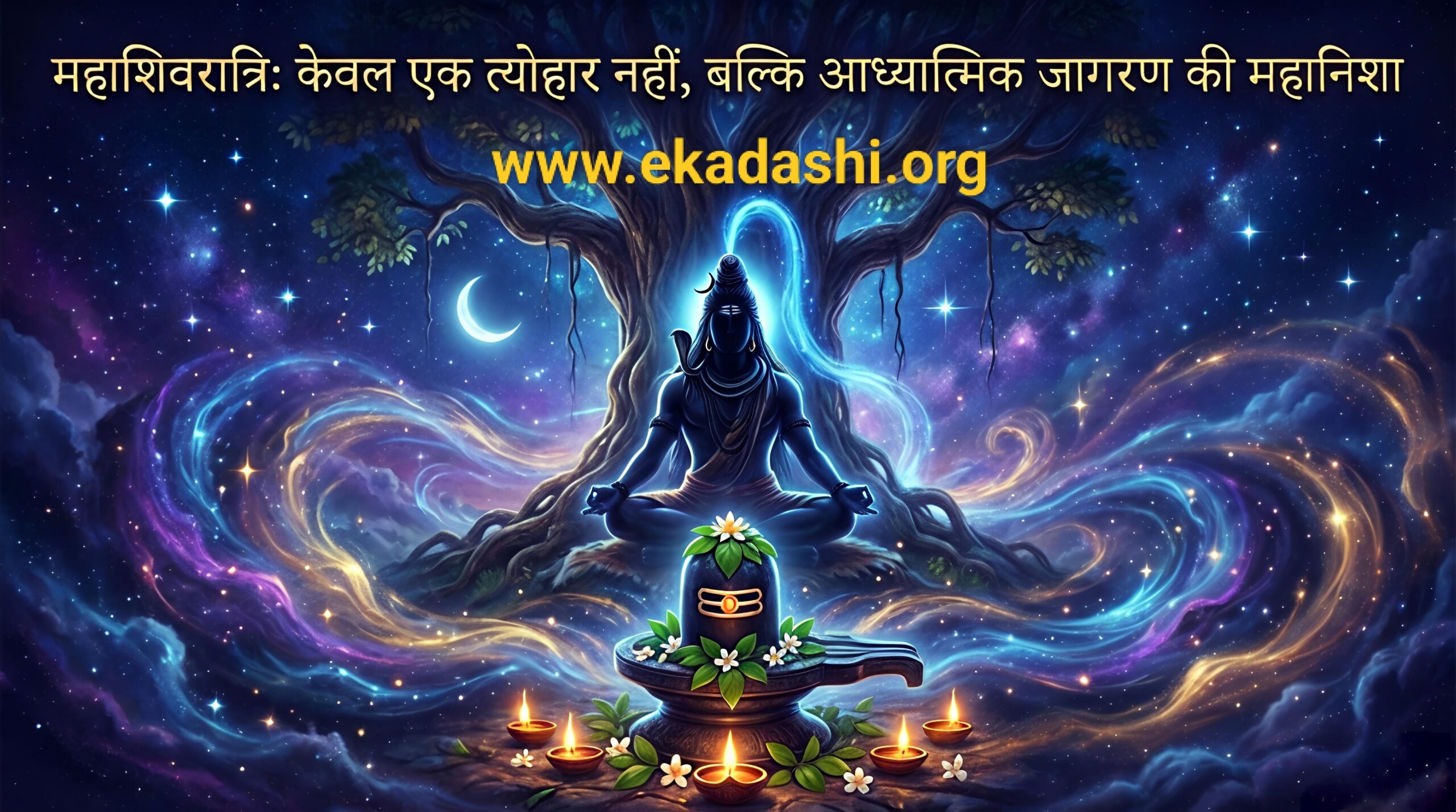 महाशिवरात्रि: केवल एक त्योहार नहीं, बल्कि आध्यात्मिक जागरण की महानिशा | Mahashivratri Special महाशिवरात्रि की महानिशा में ध्यान मुद्रा में भगवान शिव और ज्योतिर्लिंग का दृश्य